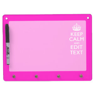 Personalized Keep Calm And Your Text Pink Decor Dry Erase Board With Keychain Holder