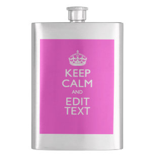 Personalized Keep Calm And Your Text Pink Decor Flask