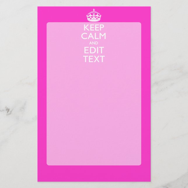 Personalized Keep Calm And Your Text Pink Decor Stationery (Front)