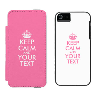 Personalized KEEP CALM and YOUR TEXT pink&white Wallet Case For iPhone SE/5/5s