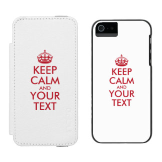 Personalized KEEP CALM and YOUR TEXT - red words iPhone SE/5/5s Wallet Case