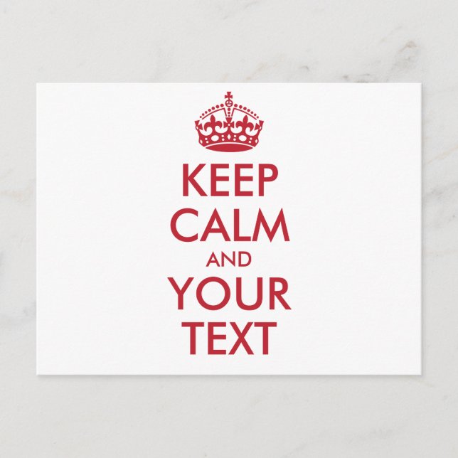 Personalized KEEP CALM and YOUR TEXT - red words Postcard (Front)