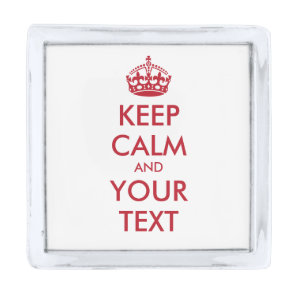 Personalized KEEP CALM and YOUR TEXT - red words Silver Finish Lapel Pin