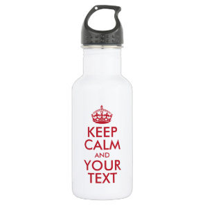 Personalized KEEP CALM and YOUR TEXT - red words Water Bottle
