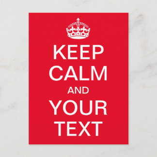 Personalized KEEP CALM and YOUR TEXT - white words Postcard