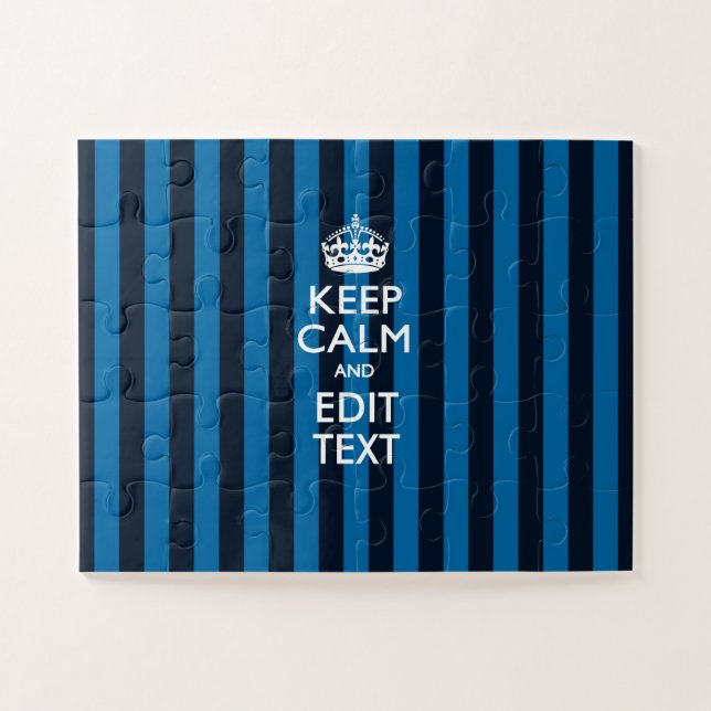 Personalized Keep Calm Blue Stripes Decor Jigsaw Puzzle (Horizontal)