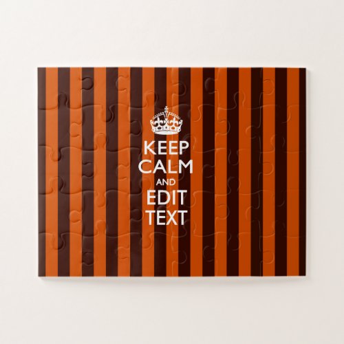 Personalized Keep Calm Burnt Orange Stripes Jigsaw Puzzle