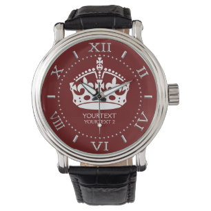 Personalized Keep Calm Crown Burgundy Red Accent Watch