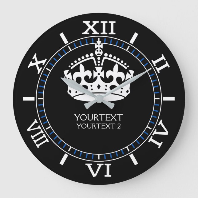 Personalized KEEP CALM Crown Text Black Dial on a Large Clock (Front)