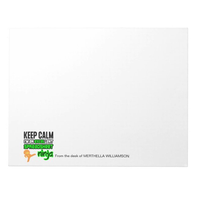 Personalized Keep Calm EXCELlent SPREADSHEET NINJA Notepad (Front)