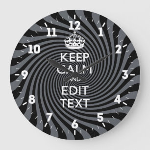 Personalized Keep Calm Get Your Text Black Swirl Large Clock