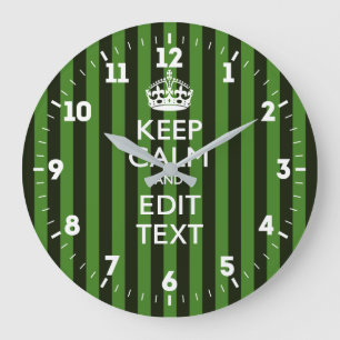Personalized Keep Calm Get Your Text Green Stripes Large Clock