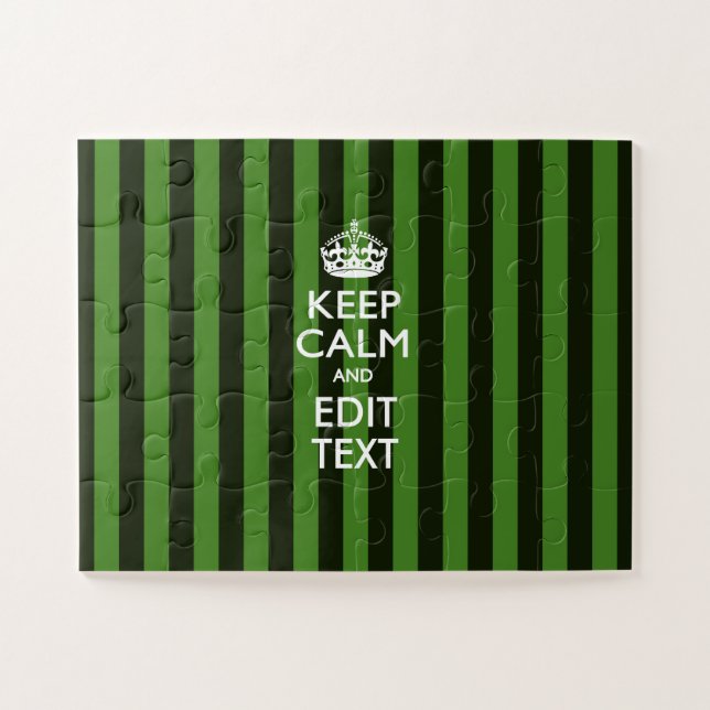 Personalized Keep Calm Green Stripes Decor Jigsaw Puzzle (Horizontal)