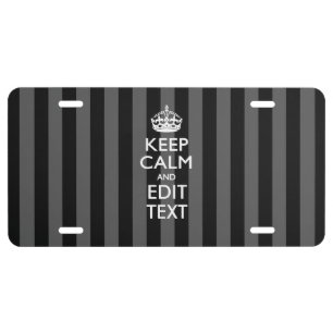 Personalized Keep Calm on Black Stripes Decor License Plate