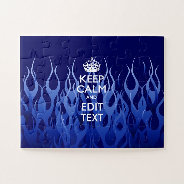 Personalized Keep Calm on Blue Flames Decor Jigsaw Puzzle (Horizontal)