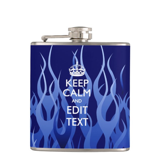 Personalized Keep Calm on Blue Flames Flask (Front)