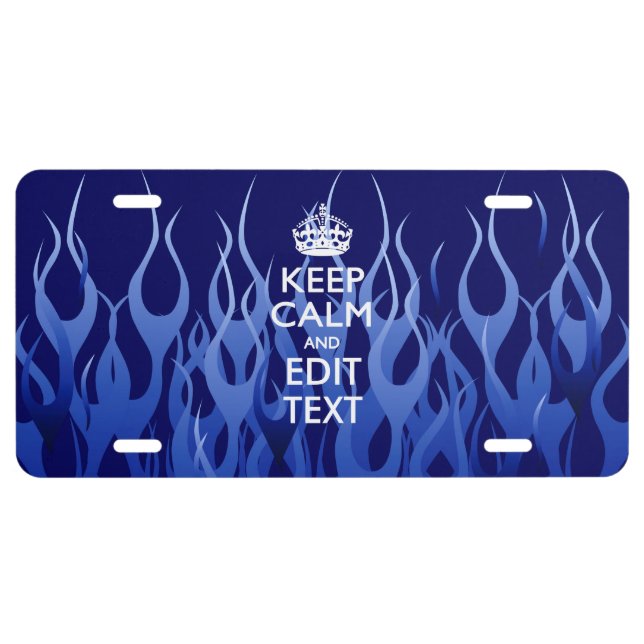 Personalized Keep Calm on Blue Flames License Plate (Front)