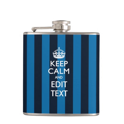 Personalized Keep Calm on Blue Stripes Decor Flask