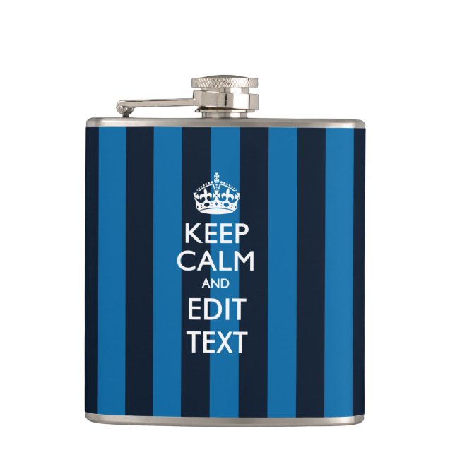 Personalized Keep Calm on Blue Stripes Decor Flask (Front)