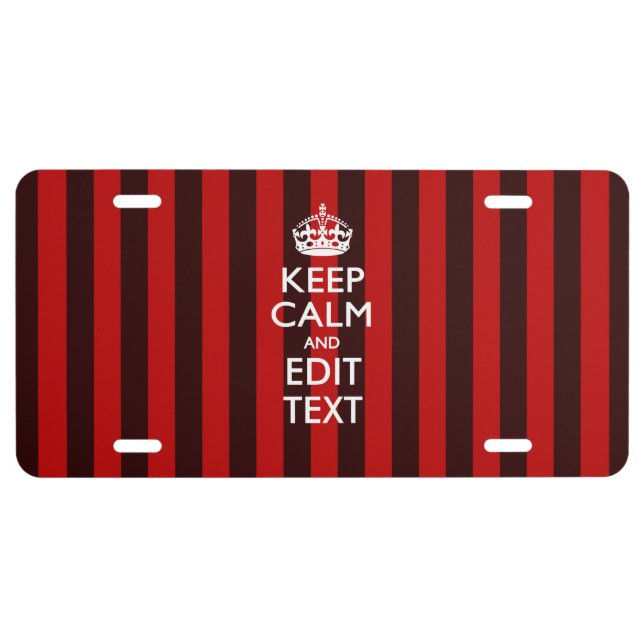 Personalized Keep Calm on Red Stripes Decor License Plate (Front)