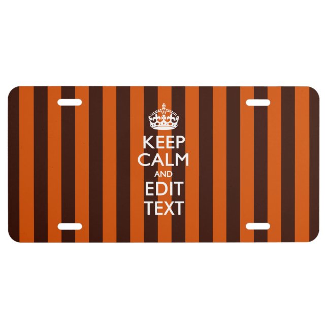 Personalized Keep Calm Orange Stripes Decor License Plate (Front)