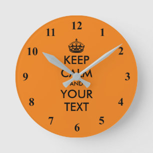 Personalized Keep Calm small size colorful orange Round Clock