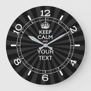 Personalized KEEP CALM your text Black Dial Large Clock