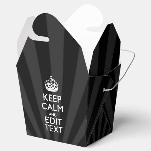 Personalized KEEP CALM Your Text Black Sunburst Favor Boxes