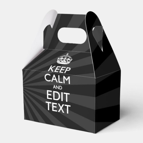 Personalized KEEP CALM Your Text Black Sunburst Favor Boxes