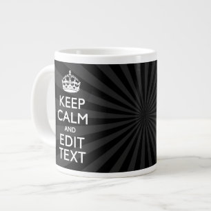 Personalized KEEP CALM Your Text Black Sunburst Large Coffee Mug