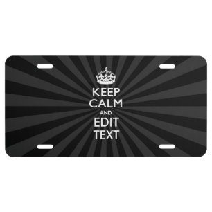 Personalized KEEP CALM Your Text Black Sunburst License Plate