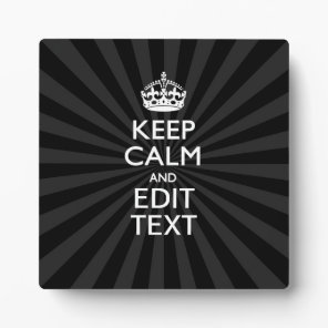 Personalized KEEP CALM Your Text Black Sunburst Plaque