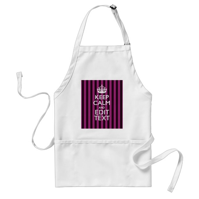 Personalized KEEP CALM Your Text Fuchsia Stripes Adult Apron (Front)