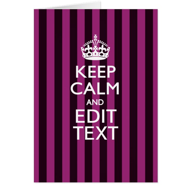 Personalized KEEP CALM Your Text Fuchsia Stripes Cards (Front)