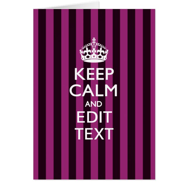Personalized KEEP CALM Your Text Fuchsia Stripes Cards (Front)
