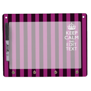 Personalized KEEP CALM Your Text Fuchsia Stripes Dry Erase Board With Keychain Holder