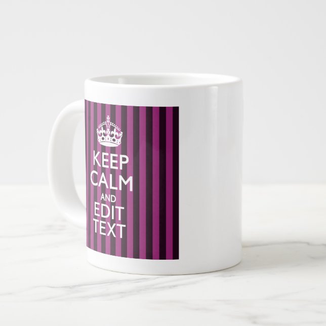 Personalized KEEP CALM Your Text Fuchsia Stripes Large Coffee Mug (Front Left)
