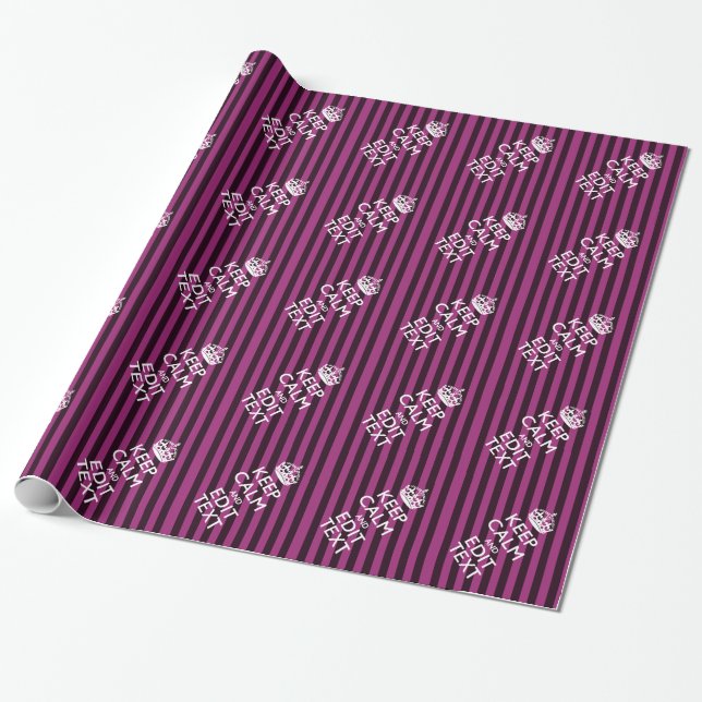 Personalized KEEP CALM Your Text Fuchsia Stripes Wrapping Paper (Unrolled)