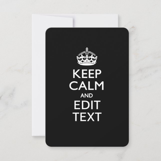 Personalized KEEP CALM Your Text Invitation Black (Front)