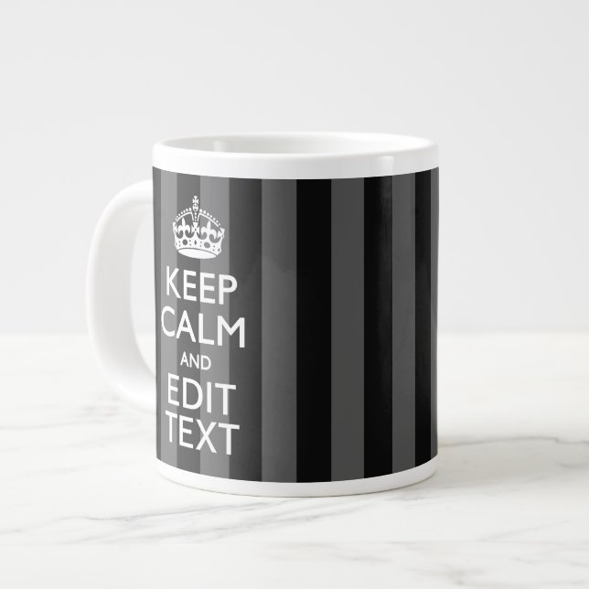 Personalized KEEP CALM Your Text on Black Stripes Large Coffee Mug (Front Left)