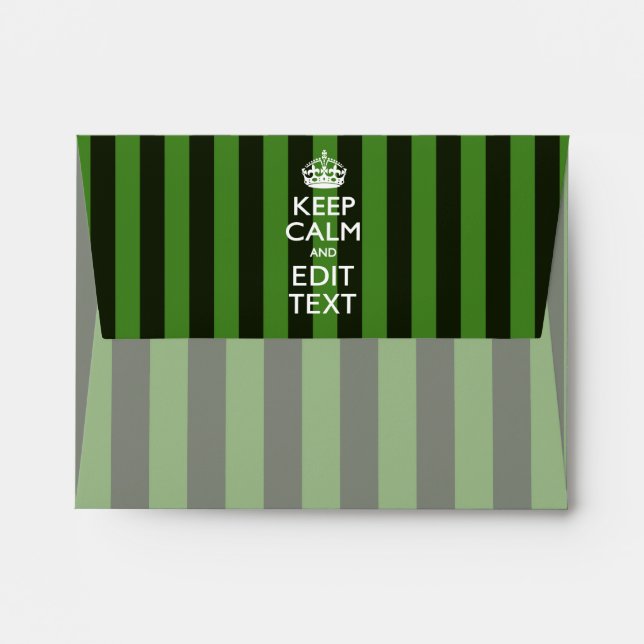 Personalized KEEP CALM Your Text on Green Stripes Envelope (Back (Top Flap))