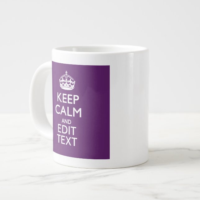 Personalized KEEP CALM Your Text on Purple Decor Giant Coffee Mug (Front Left)