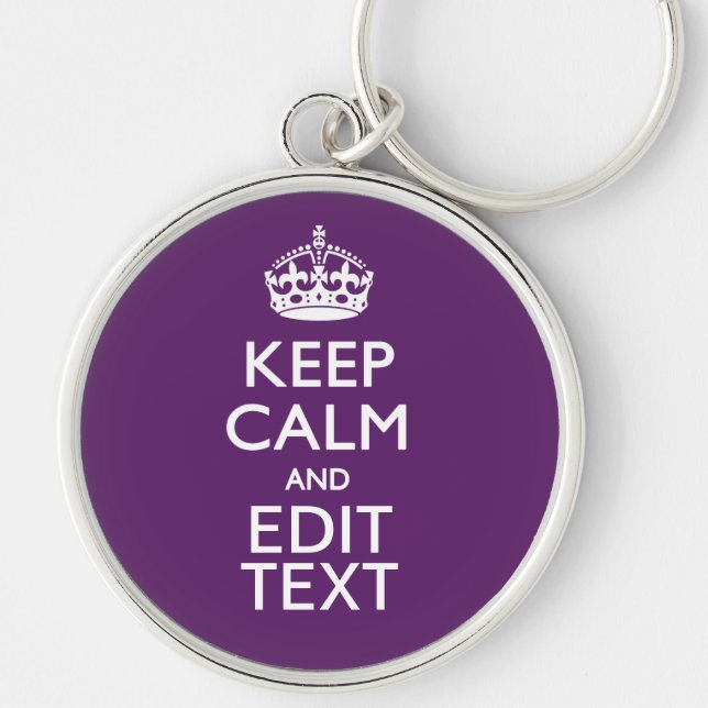 Personalized KEEP CALM Your Text on Purple Decor Keychain (Front)