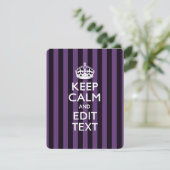 Personalized KEEP CALM Your Text on Purple Stripes (Standing Front)