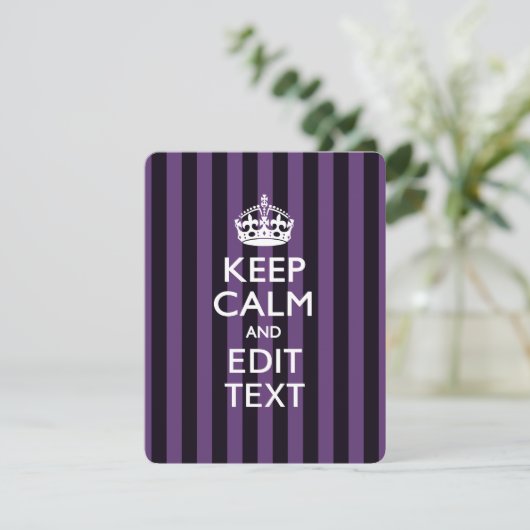 Personalized KEEP CALM Your Text on Purple Stripes (Standing Front)
