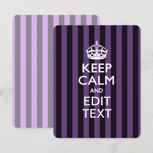 Personalized KEEP CALM Your Text on Purple Stripes (Front/Back)