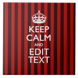 Personalized Keep Calm Your Text on Red Stripes Ceramic Tile
