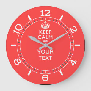 Personalized KEEP CALM your text Pink Coral Dial Large Clock