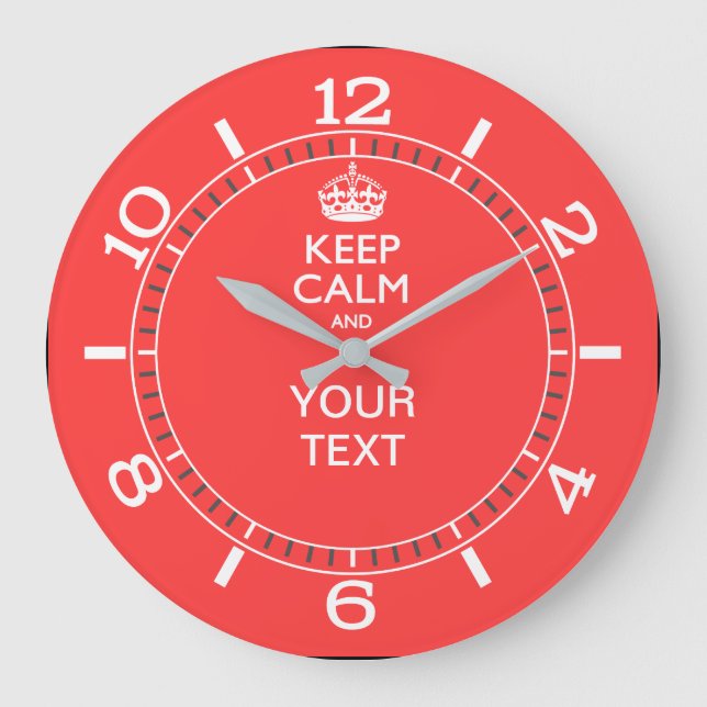 Personalized KEEP CALM your text Pink Coral Dial Large Clock (Front)