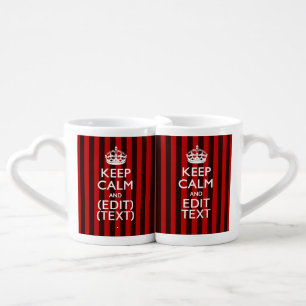 Personalized Keep Calm Your Text Red Stripes Decor Coffee Mug Set